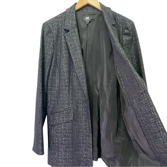 W By Worth Single Button Blazer Black & Silver Tweed Boyfriend Jacket Size 10 - Picture 6 of 13
